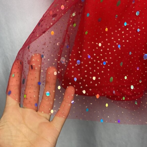 Double Crazy Puff Sleeve Ruched Waist Sheer Mesh Overlay Dress - Size 3XL - Picture 6 of 12